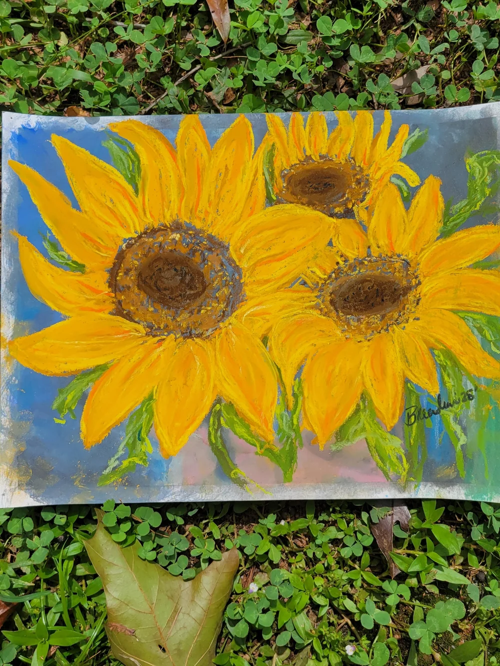"Sunflower Trio" Original Unframed Artwork Created By Brea Marie 9 X 12 - Picture 3 of 4